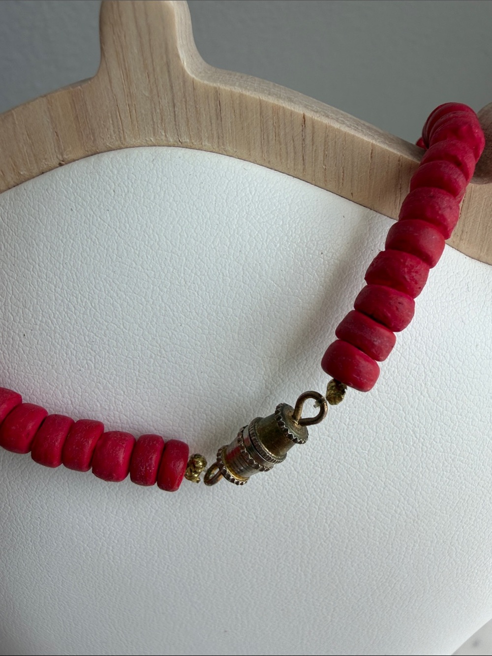 Vintage Parrot Red Wooden Bead Necklace -Boho, Tropical, Festival - Picture 5 of 5